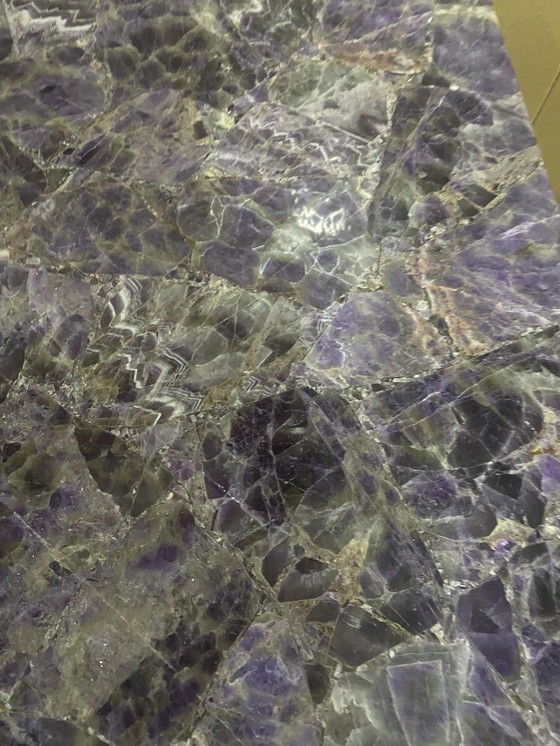 Image 1 of Side table amethyst in epoxy , on brass block. Unique & bold