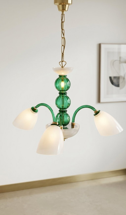 MURANO Sylcom 3-lichts hanglamp in smaragdgroen, in hoogte verstelbaar.