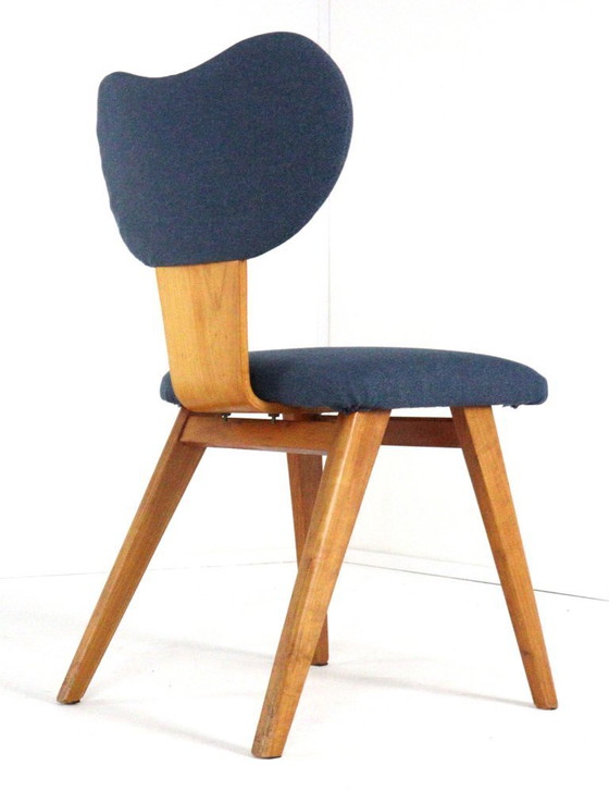 Image 1 of Beech dining set round dining table + 4 vintage dining chairs in the style of Pastoe