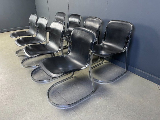 Image 1 of Vintage eetkamerstoelen van Willy Rizzo voor Cidue, set van 8, jaren 70