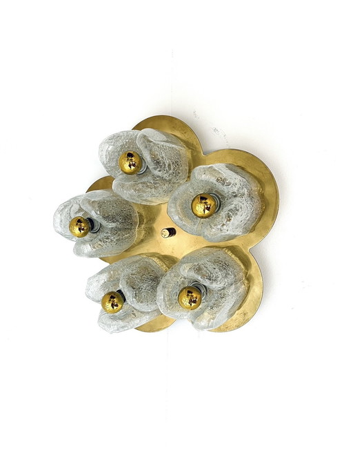 Vintage Brass & Ice Crystal Glass Wall Lights, Doria Leuchten '70