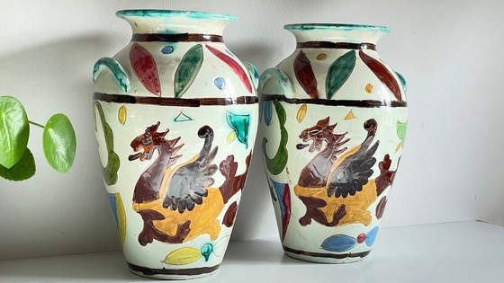 Image 1 of Vintage Italy VASES DRAGON Pattern