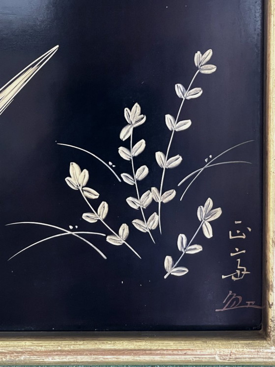Image 1 of Inlaid Japanese lacquer painting – “Sekirei” bird – handcrafted, limited edition
