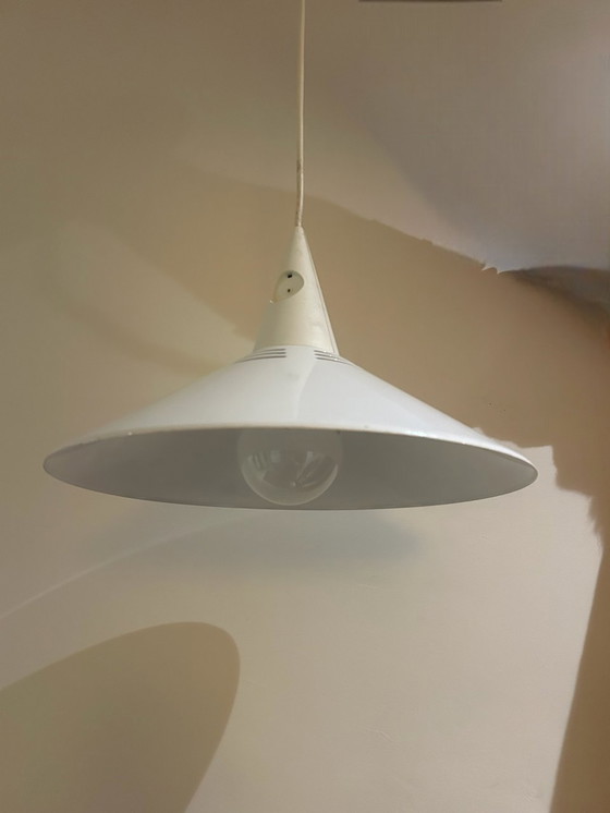 Image 1 of 80's White Metal Space Age Hanging Lamp