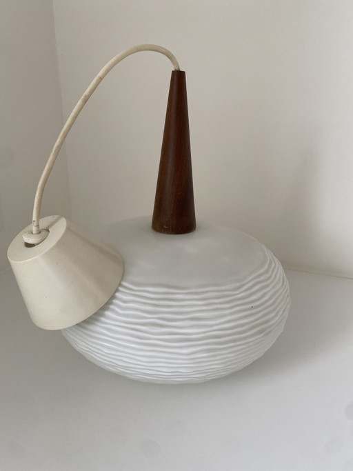 Vintage Louis Kalff "Edam" Hanglamp By Philips - Jaren '60 – hanglampen, Glass, Wood (photo 2 of 9)
