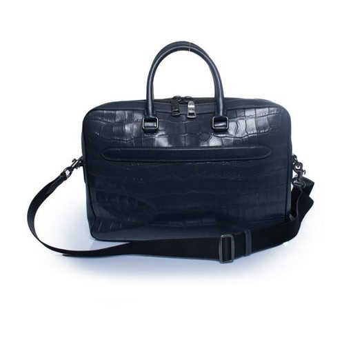 Coach, croc embossed laptop bag in blue