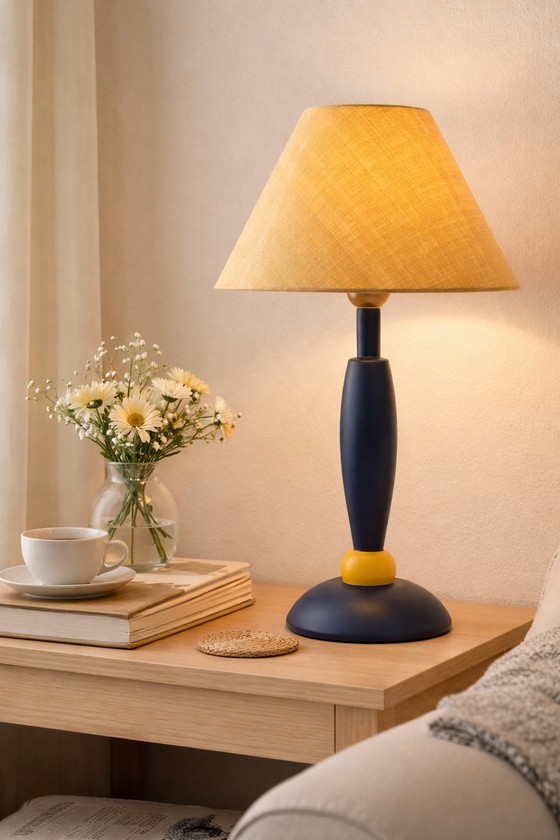 Image 1 of Navy & Yellow Table Lamp – Modern Cozy Accent