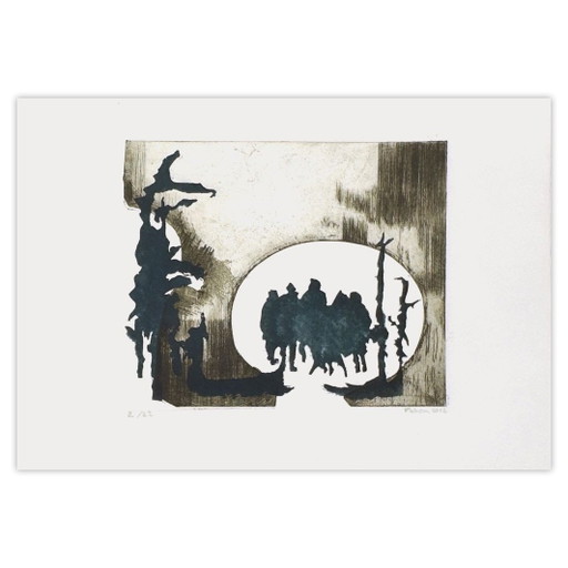 Monique Pehem (Breton-Prouté) Signed Etching Promeneurs en Hiver 2012 – lithos zeefdrukken, Paper (photo 2 of 5)