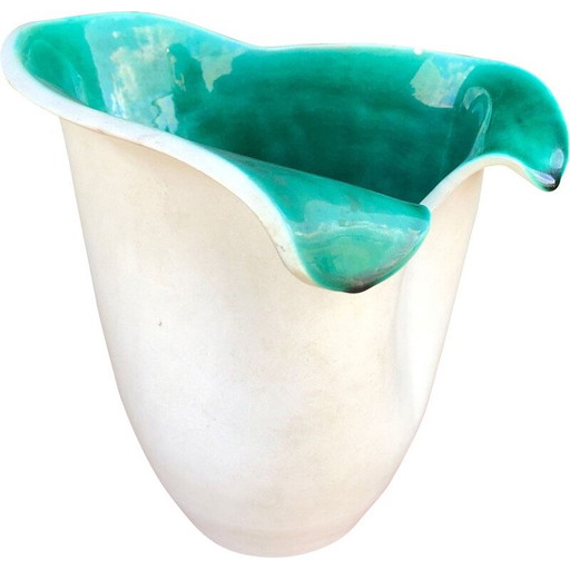 Grüne und weiße Keramikvase von Elchinger, 1950