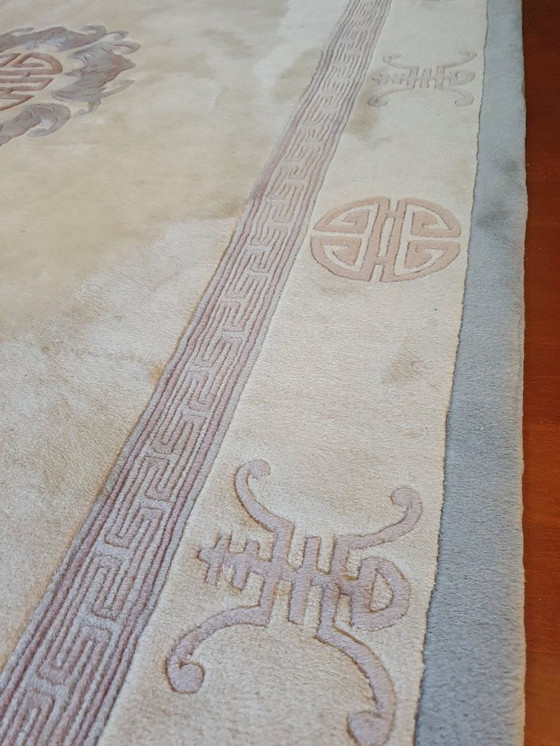 Image 1 of Vintage Chinese/Easter rug 190 cm x 290 cm, beige and cream Chinese art deco rug, simple design, soft wool