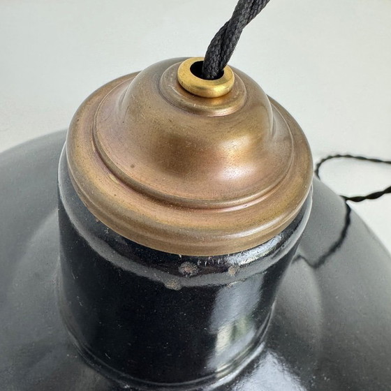 Image 1 of ANTIEKE GEËMAILLEERDE INDUSTRIËLE WERKPLAATS HANGLAMP