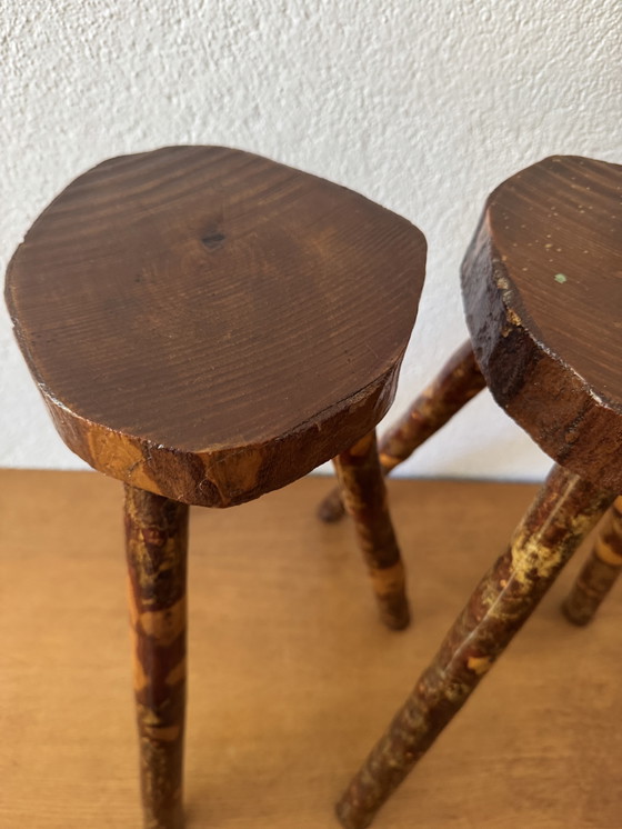 Image 1 of 60's Brutalist wood stools