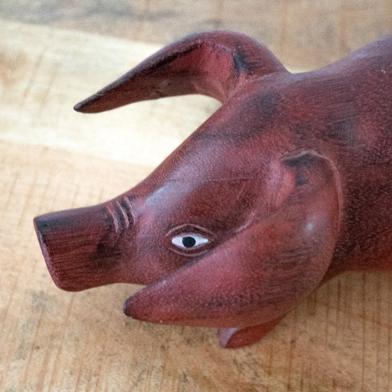 Image 1 of Statue de cochon en bois, style rustique