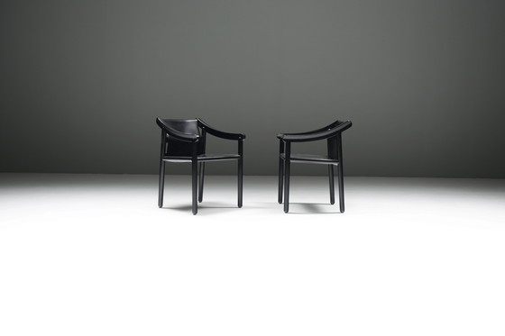 Image 1 of Superbe ensemble de 6 fauteuils '905' en cuir noir par Vico Magistretti pour Cassina