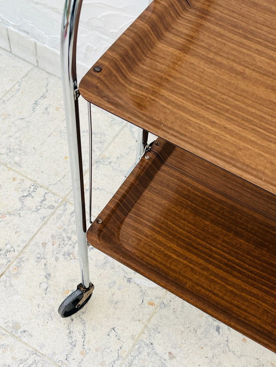 Image 1 of Carrello di servizio pieghevole vintage in cromo e laminato