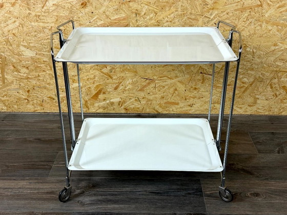 Image 1 of 1960s/70s Serving Trolley/Dinette Side Table, Space Age Design, Chrome/White