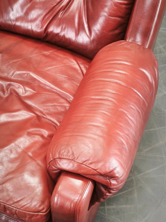 Jaren 70 Deense Moderne Rode Leren Lounge Fauteuil, Scandinavisch Design, Leer, Rood, Vintage (foto 8 van 15)