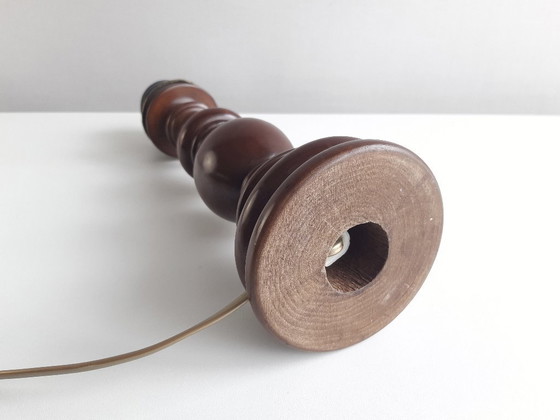 Image 1 of Turned wooden vintage lamp base with handmade lampshade of African wax fabric