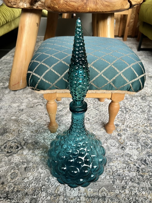 Vintage Empoli Genie Bottle Glass Carafe Blue Textured Hobnail Made in Italy – vazen (photo 2 of 8)