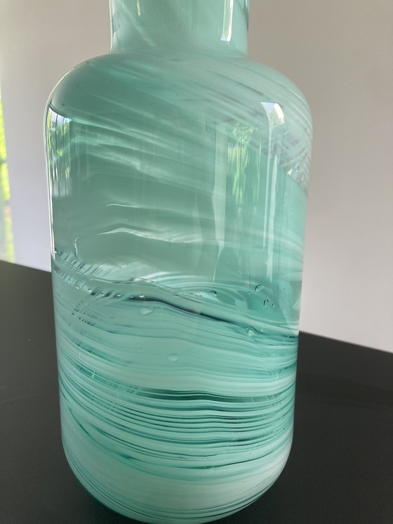 Image 1 of Mouth-blown vase in turquoise by Iina Vuorivirta