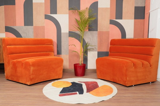 Modular sofa 2-places burnt orange velvet 
