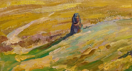 Origineel Olieverfschilderij Symbolisme Landschap Steengraf – Schilderijen & Tekeningen, Canvas (photo 4 of 5)