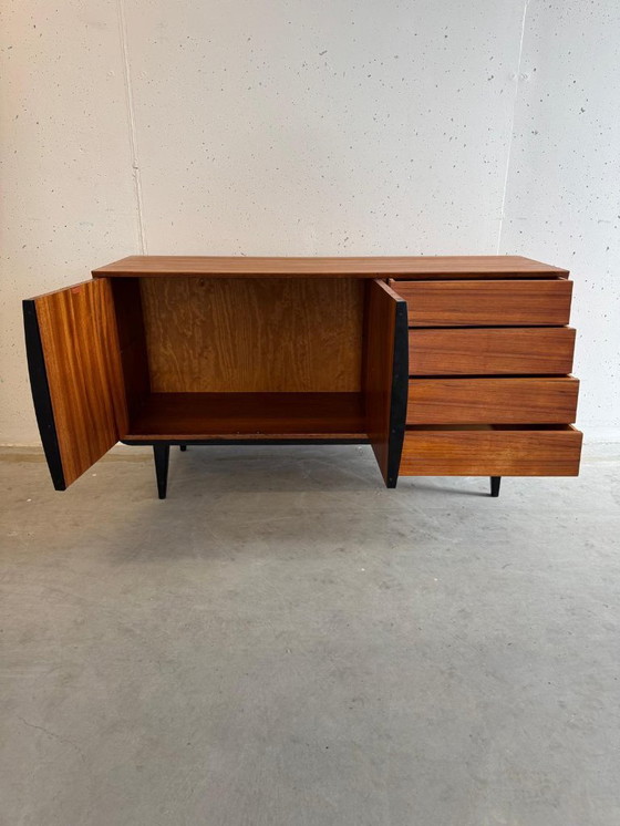 Image 1 of Buffet en teck style années 50, Bräntorps, détails noirs vintage