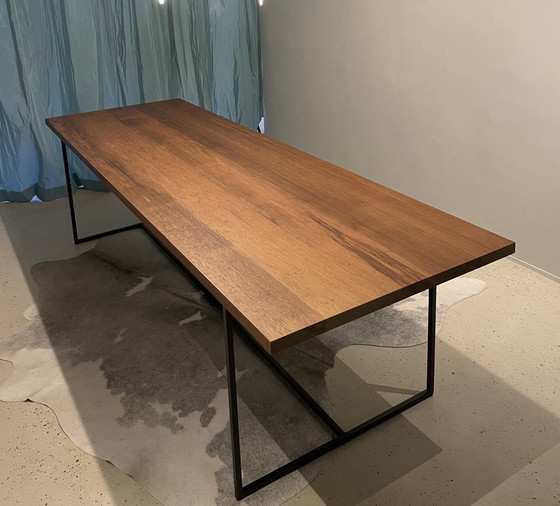 Image 1 of Modern Top Oak Table With Iron Frame