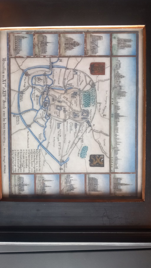 “Bruxelles au XIᵉ et XIVᵉ siècle avec les deux enceintes”* signée *André Basyn*, 