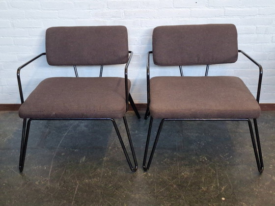 2x Retro Stühle, Sessel, Metall, Stoff, Schwarz (Foto 2 von 13)