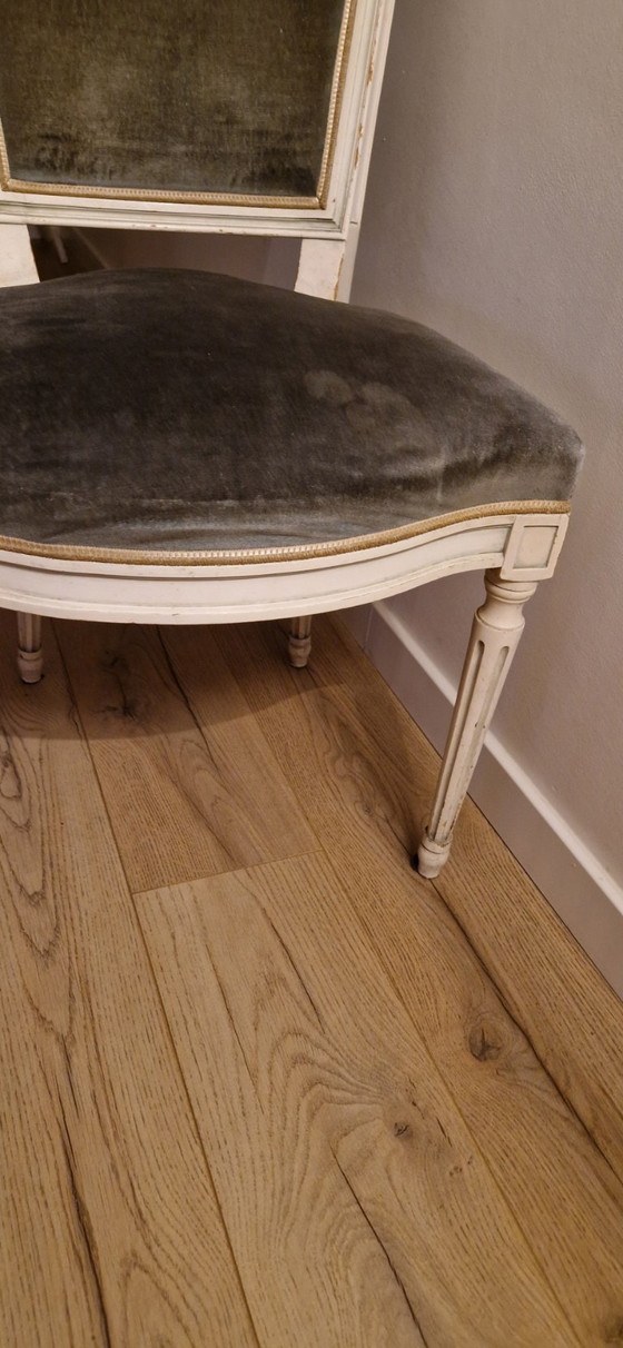 Image 1 of 2 antique chairs, green velvet upholstery