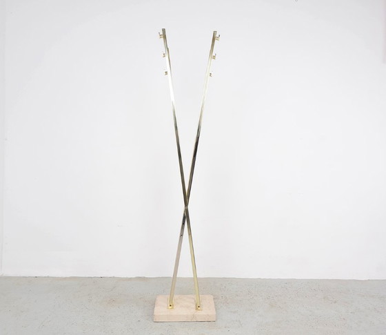 Image 1 of Romeo Rega brass and travertine standing coat rack, 1970s