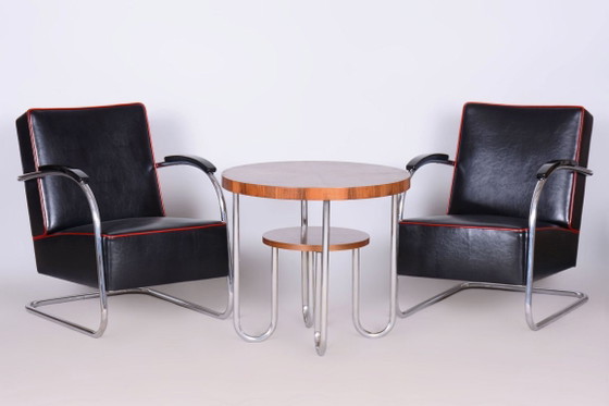 Paar gerestaureerde Bauhaus Fn21 fauteuils, van Mücke-Melder, leer, Tsjechisch, jaren dertig – Leather, Metal (photo 6 of 16)