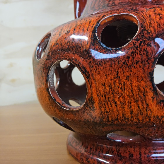 Image 1 of Lampe de table Fat Lava en céramique (70s) Lampe Scheurich West Germany (1970) abat-jour à motifs