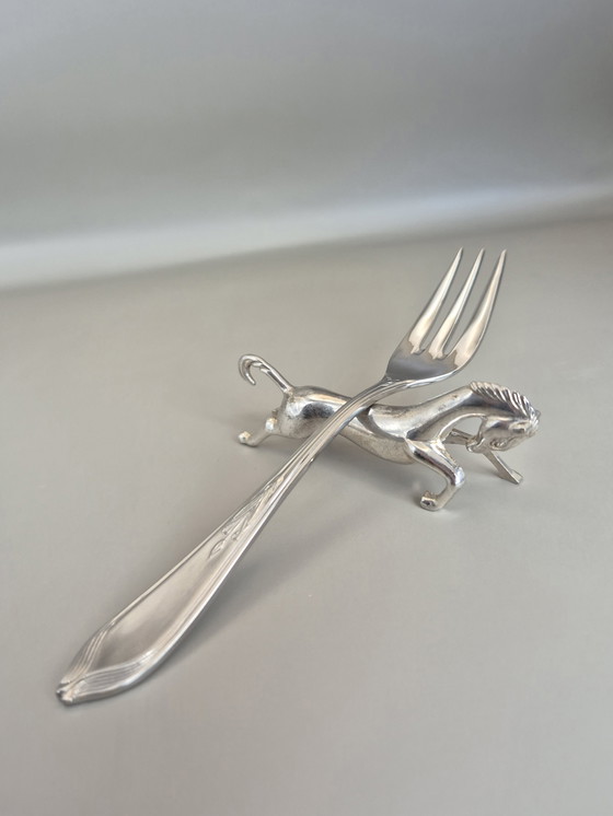 Image 1 of Set di 6 poggiaposate vintage in tonalità argento - Design a cavallo