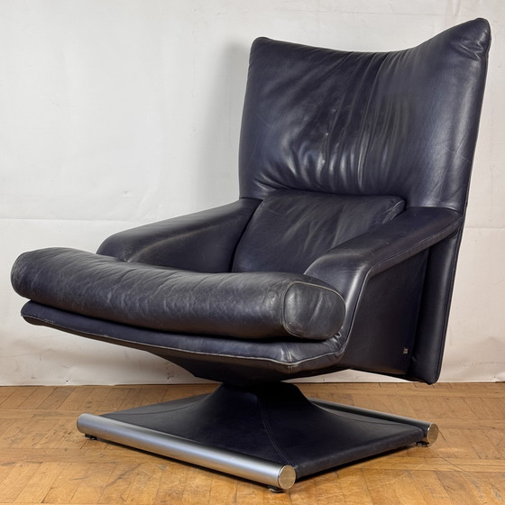 Image 1 of Blue Leather Rolf Benz 6500 Relax Chair by Matthias Hoffmann, 1985