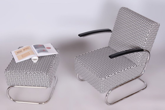 Restored Bauhaus Armchair With Foot Stool, By Mücke-Melder, Steel, Czech, 1930s – Metal, Textile (photo 7 of 8)
