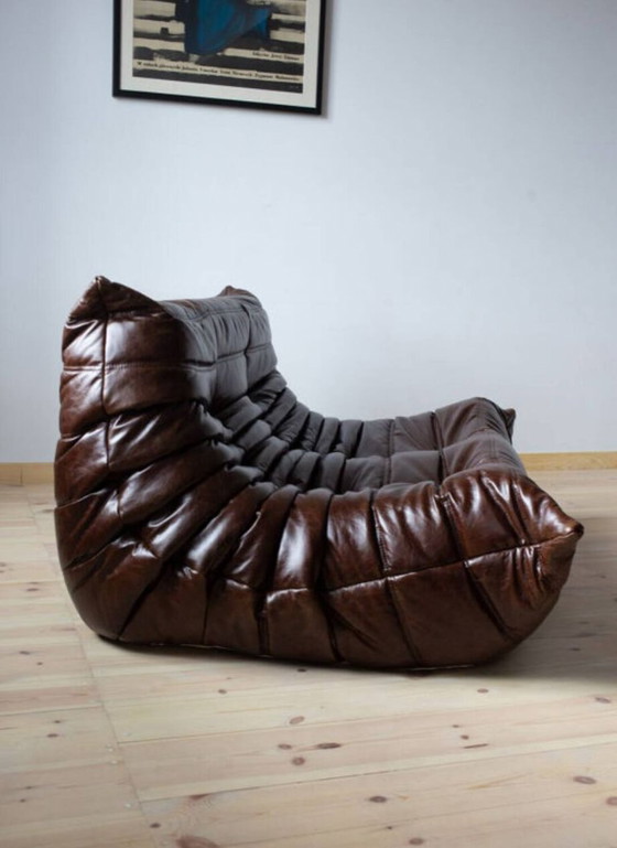 Image 1 of Canapé Togo 3 places en cuir marron, dessiné par Michel Ducaroy en 1973