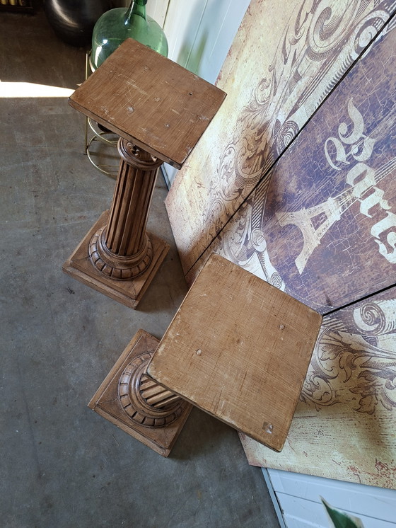 Image 1 of Antike Holzsäule, piemontesischer Pflanztisch