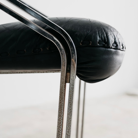 Image 1 of Mobil Girgi Dining Set with 4 Steel and Leather Armchairs, 1970s Design