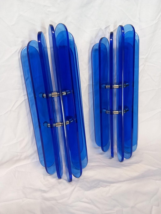 Veca Italian Wall Lights with Blue Glass