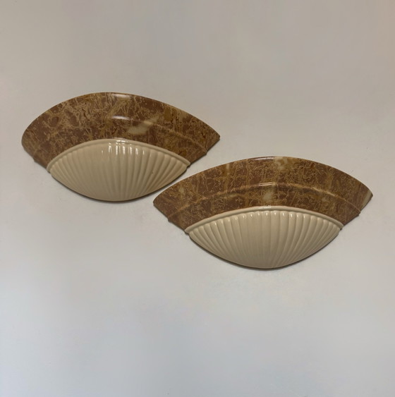 Half-shell Wall lights by Schuytener, 80s, Ceramic, Creme (photo 3 of 11)