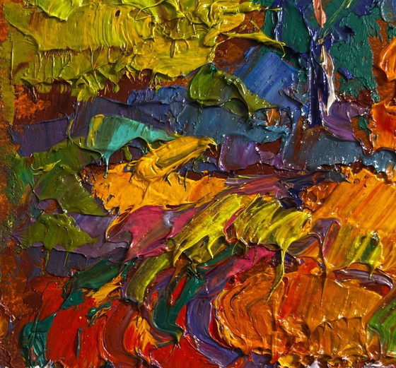 Image 1 of Original Oil Painting Day Field Landscape In the autumn meadows