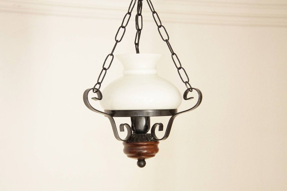 Image 1 of Deckenlampe Hängelampe Petroleum Glasschirm 54-64cm Vintage