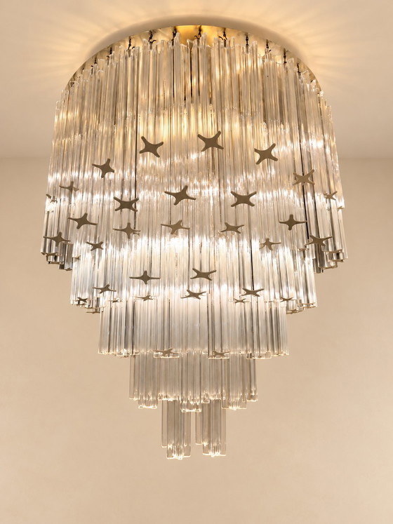 Vintage Italian Cris Big Crystal Chandelier, 1970s – Ø 60 cm – Gold (photo 5 of 9)