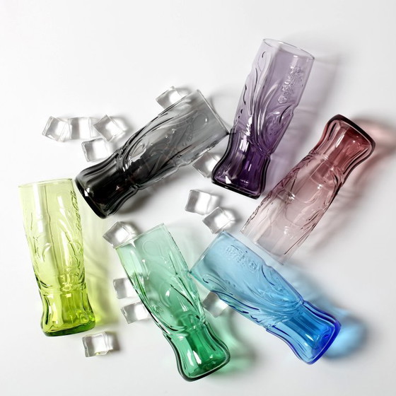 Image 1 of Set of 6 Luminarc Coca-Cola Glasses / Art Nouveau Butterfly Design / France / 2008