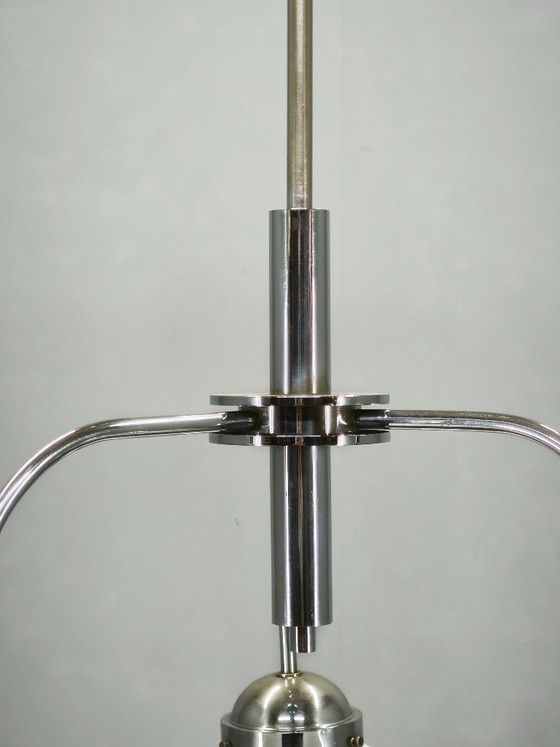 Image 1 of 1940s Czech Bauhaus Chandelier with Opaline Glass Globes
