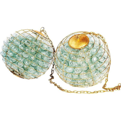 Paar Vintage Orb-Kronleuchter aus geblasenem Glas