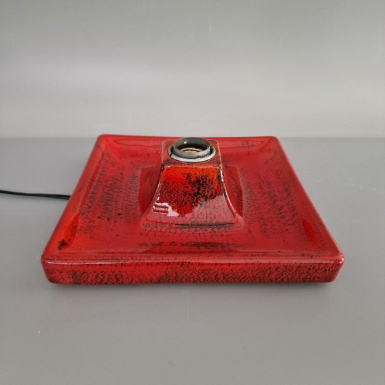 Image 1 of Vintage Square Red Wall Lamp - Ceramic, Orange/Red Glaze, Germany 1970s, Hustadt Leuchten, E27