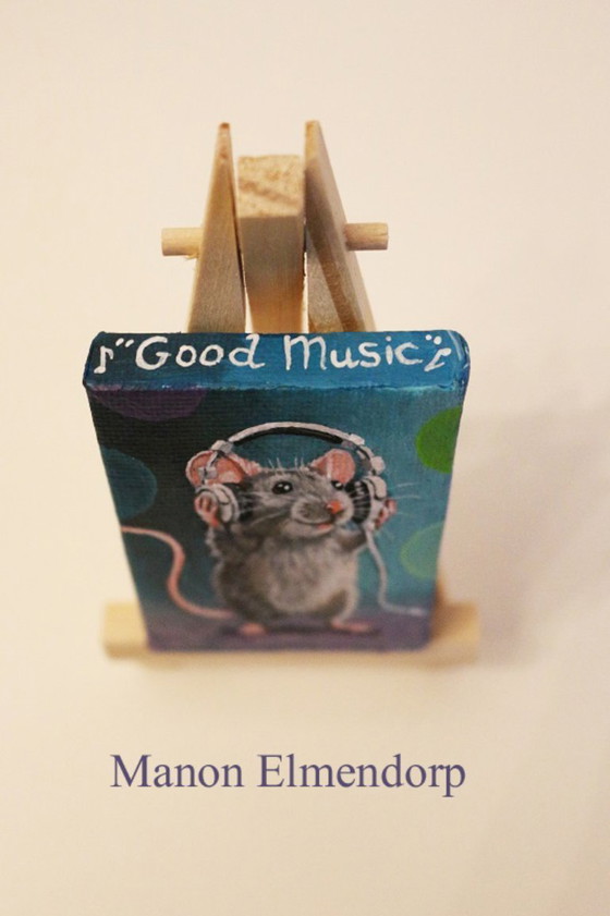 Image 1 of Unique Hand-Painted Small Mouse with Headphones